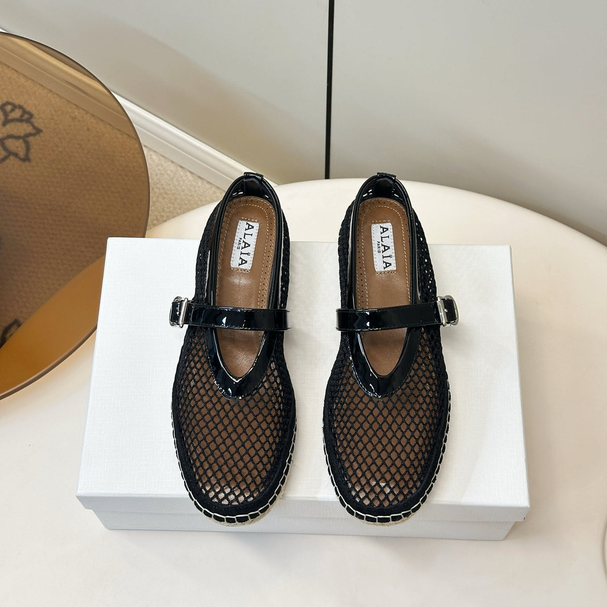 26S ESPADRILLES IN BLACK SOFT PATENT LEATHER AND MESH