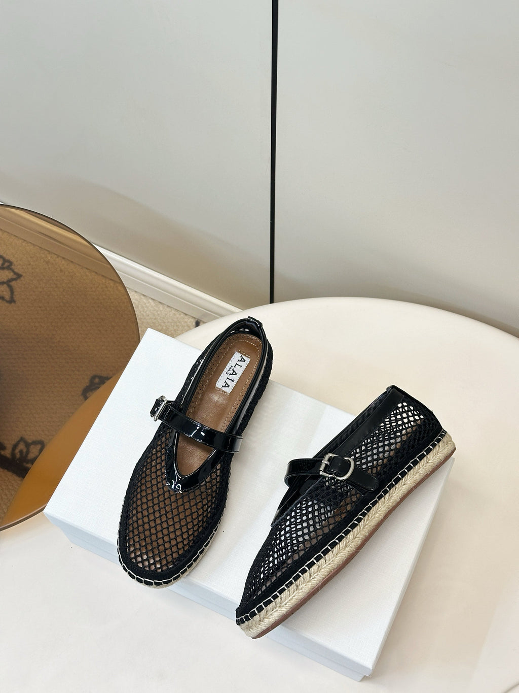 26S ESPADRILLES IN BLACK SOFT PATENT LEATHER AND MESH